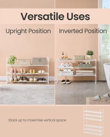 Raft pantofi 3 nivele stivuibil reversibil, structura metalica, capacitate 20 perechi, montaj fara unelte, 92x30x55 cm, alb [2]