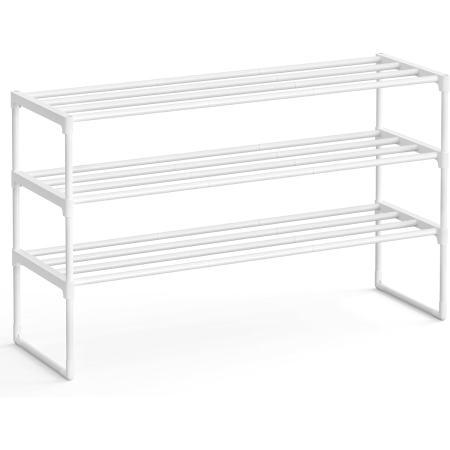 Living & hol - Raft pantofi 3 nivele stivuibil reversibil, structura metalica, capacitate 20 perechi, montaj fara unelte, 92x30x55 cm, alb