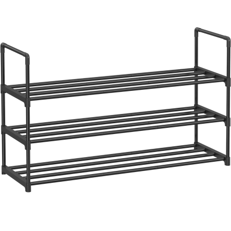 Mobila hol - Suport pentru pantofi cu 3 nivele, structura metalica, pentru 12-15 perechi, 92x30x55cm, negru