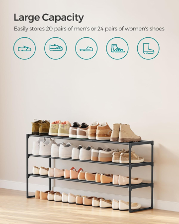 Suport pentru pantofi cu 3 niveluri, structura metalica, 30x117x55 cm, negru [3]