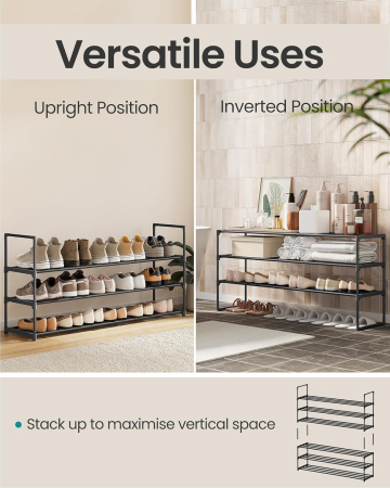 Suport pentru pantofi cu 3 niveluri, structura metalica, 30x117x55 cm, negru [4]