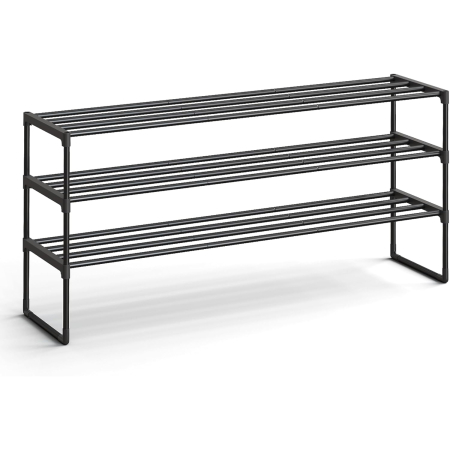 Pantofare - Suport pentru pantofi cu 3 niveluri, structura metalica, 30x117x55 cm, negru