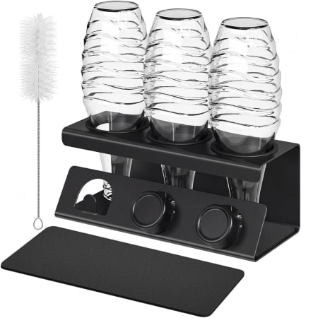 Bucatarie - Suport pentru uscarea si depozitarea a 3 sticle, compatibil cu sticle din plastic si sticla pentru aparate de carbonatare, structura rezisten