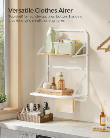 SONGMICS Suport prosoape pliabil de perete, cu 5 bare, polita de depozitare, otel, 26x38x56 cm, alb [4]