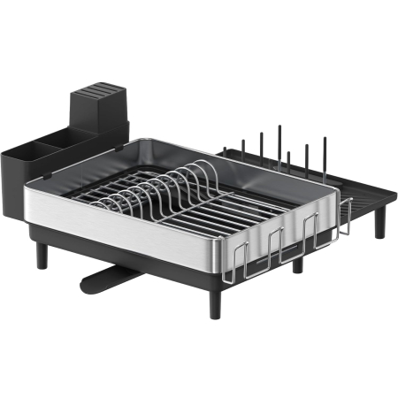 Decoratiuni si articole casa - SONGMICS Suport vase inox cu scurgere extensibila, compartimente tacamuri si pahare, 51x49x23 cm, negru