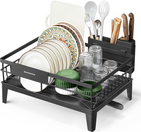 Suport vase metalic, cu tava si scurgere mobila direct in chiuveta, 31x42x19 cm, negru [3]