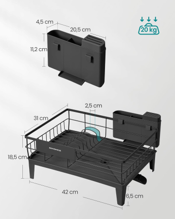 Suport vase metalic, cu tava si scurgere mobila direct in chiuveta, 31x42x19 cm, negru [1]
