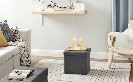 SONGMICS Taburet cu sezut moale, spatiu de depozitare, maxim 300kg, 38x38x38cm, gri inchis [1]