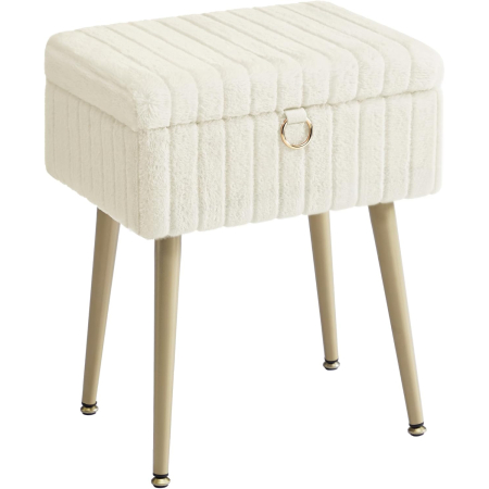 Mobila living - Taburet cu spatiu de depozitare si picioare metalice, tapitat, maxim 200 kg, 40x30x50 cm, alb crem
