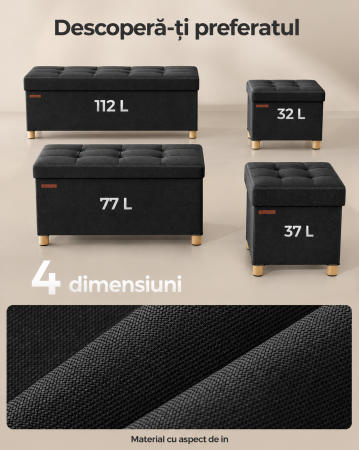 Taburet depozitare cu sezut confortabil, capacitate 300 kg, 37 L, 38x38x40 cm, negru [2]