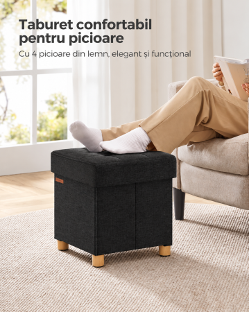 Taburet depozitare cu sezut confortabil, capacitate 300 kg, 37 L, 38x38x40 cm, negru [5]
