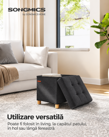 Taburet depozitare cu sezut confortabil, capacitate 300 kg, 37 L, 38x38x40 cm, negru [6]