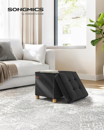 Taburet depozitare cu sezut confortabil, capacitate 300 kg, 37 L, 38x38x40 cm, negru [1]