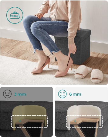 Taburet pliabil 30x30x30 cm, cu spatiu de depozitare, capac tapitat, MDF si imitatie in, gri [4]