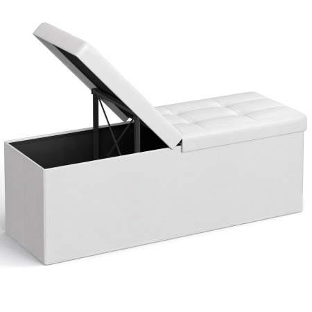 Tabureti si fotolii - SONGMICS Taburet pliabil cu sezut moale, spatiu de depozitare 120litri, maxim 300kg, 110x38x38cm, alb
