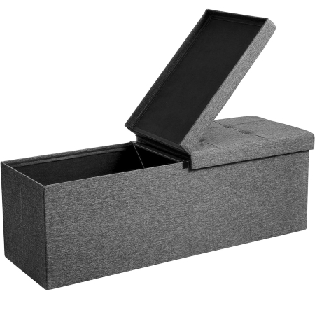 Mobila living - SONGMICS Taburet pliabil cu sezut moale, spatiu de depozitare 120litri, maxim 300kg, 110x38x38cm, gri