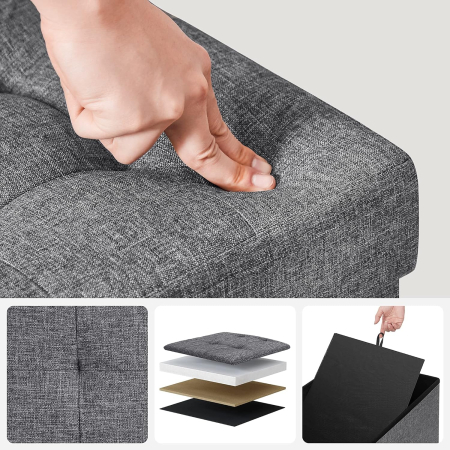 SONGMICS Taburet pliabil cu sezut moale, spatiu de depozitare 120litri, maxim 300kg, 110x38x38cm, gri [2]