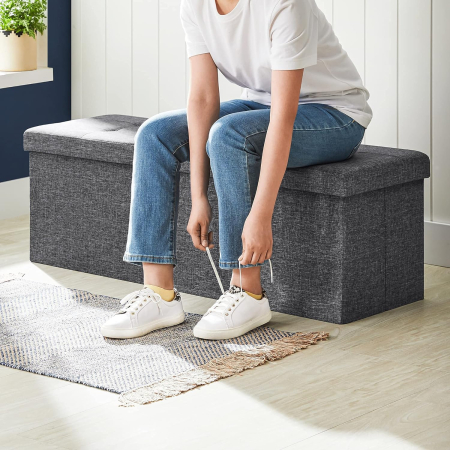 SONGMICS Taburet pliabil cu sezut moale, spatiu de depozitare 120litri, maxim 300kg, 110x38x38cm, gri [6]