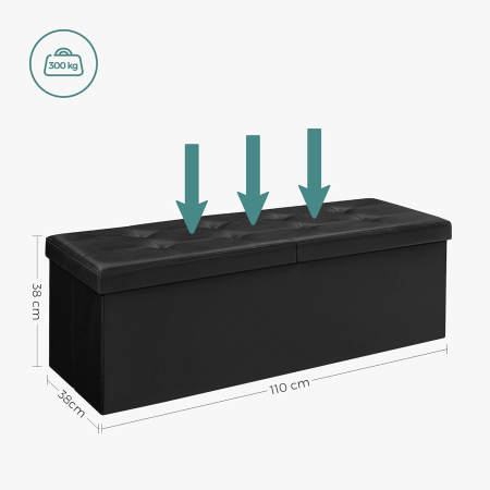 SONGMICS Taburet pliabil cu sezut moale, spatiu de depozitare 120litri, maxim 300kg, 110x38x38cm, negru [9]