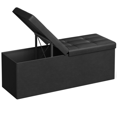 Mobila - SONGMICS Taburet pliabil cu sezut moale, spatiu de depozitare 120litri, maxim 300kg, 110x38x38cm, negru