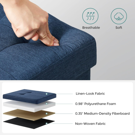 Taburet pliabil cu sezut moale, spatiu de depozitare 131litri, maxim 300kg, 110x38x38cm, albastru inchis [3]