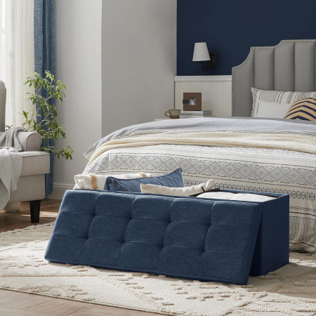Taburet pliabil cu sezut moale, spatiu de depozitare 131litri, maxim 300kg, 110x38x38cm, albastru inchis [5]