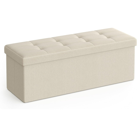 Taburet pliabil cu sezut moale, spatiu de depozitare 131litri, maxim 300kg, 110x38x38cm, crem [0]