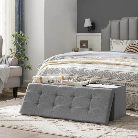 SONGMICS Taburet pliabil cu sezut moale, spatiu de depozitare 131litri, maxim 300kg, 110x38x38cm, gri [5]