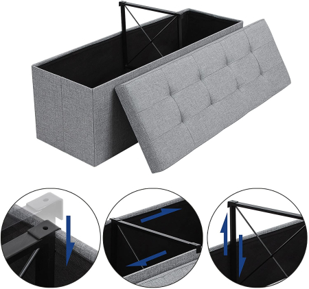 SONGMICS Taburet pliabil cu sezut moale, spatiu de depozitare 131litri, maxim 300kg, 110x38x38cm, gri [6]