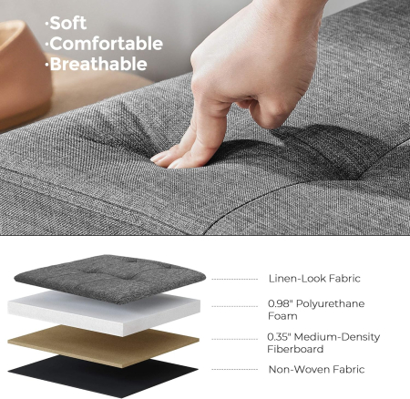 SONGMICS Taburet pliabil cu sezut moale, spatiu de depozitare 131litri, maxim 300kg, 110x38x38cm, gri inchis [3]