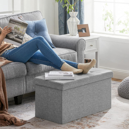 SONGMICS Taburet pliabil cu sezut moale, spatiu de depozitare 80litri, maxim 300kg, 76x38x38cm, gri [5]