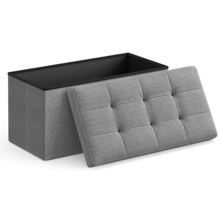Mobila living - SONGMICS Taburet pliabil cu sezut moale, spatiu de depozitare 80litri, maxim 300kg, 76x38x38cm, gri