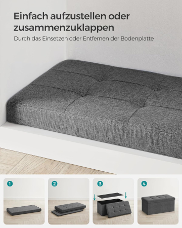 Taburet pliabil cu sezut moale, spatiu de depozitare 80litri, maxim 300kg, 76x38x38cm, gri inchis [4]