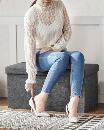 Taburet pliabil cu sezut moale, spatiu de depozitare 80litri, maxim 300kg, 76x38x38cm, gri inchis [6]