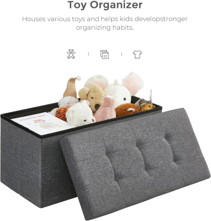 Taburet pliabil cu sezut moale, spatiu de depozitare 80litri, maxim 300kg, 76x38x38cm, gri inchis [5]