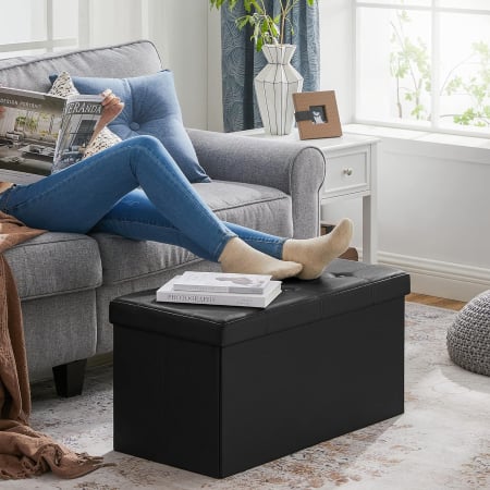 SONGMICS Taburet pliabil cu sezut moale, spatiu de depozitare 80litri, maxim 300kg, 76x38x38cm, negru [5]
