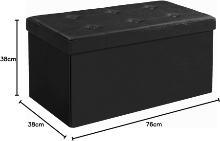 SONGMICS Taburet pliabil cu sezut moale, spatiu de depozitare 80litri, maxim 300kg, 76x38x38cm, negru [9]