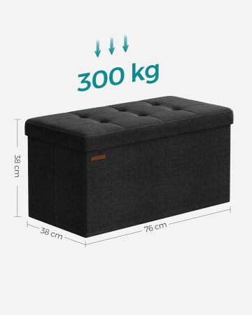 Taburet pliabil cu sezut moale, spatiu de depozitare 89 litri, maxim 300kg, 76x38x38 cm, negru [3]