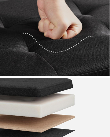 Taburet pliabil cu sezut moale, spatiu de depozitare 89 litri, maxim 300kg, 76x38x38 cm, negru [2]