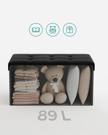 Taburet pliabil cu sezut moale, spatiu de depozitare 89 litri, maxim 300kg, 76x38x38 cm, negru [4]