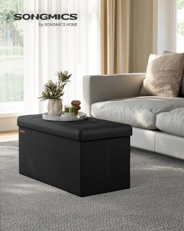 Taburet pliabil cu sezut moale, spatiu de depozitare 89 litri, maxim 300kg, 76x38x38 cm, negru [1]