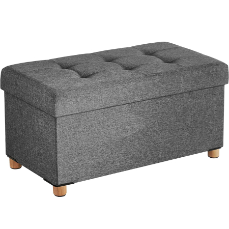 Mobila - SONGMICS Taburet pliabil cu sezut moale, spatiu de depozitare, maxim 300kg, 76x38x40cm, gri inchis