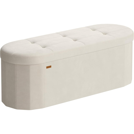 Mobila living - Taburet pliabil oval cu spatiu de depozitare 110 L, finisaj catifea, 2 separatoare interioare, 110x38x38 cm, cappuccino bej
