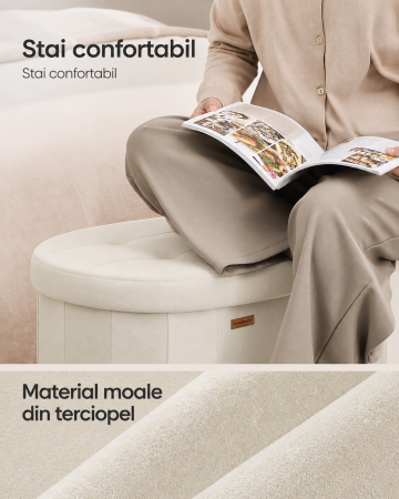 Taburet pliabil oval cu spatiu de depozitare 110 L, finisaj catifea, 2 separatoare interioare, 110x38x38 cm, cappuccino bej [3]