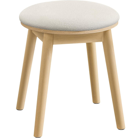 Tabureti si fotolii - SONGMICS Taburet rotund boho cu picioare din lemn si sezut moale, 37x37x43 cm, alb crem