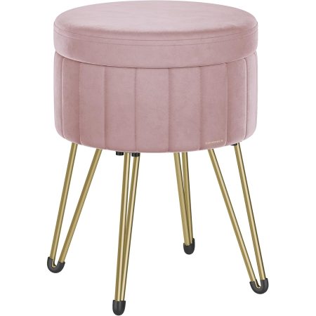 Mobila living - SONGMICS Taburet rotund cu spatiu de depozitare, tapitat catifea, 32x39x44 cm, roz