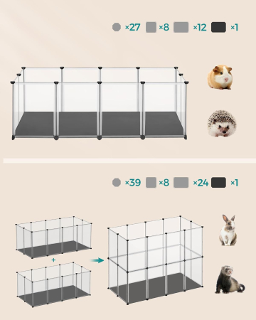 Tarc animale mici modular plastic transparent, placi baza si covoras impermeabil detasabil, configurabil pe 2 niveluri, 143x73x46 cm [2]