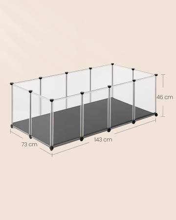 SONGMICS Tarc animale mici modular cu placi de baza si covoras impermeabil, 143x73x46 cm, transparent [7]