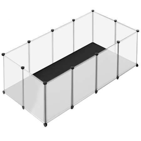 Pet Shop - SONGMICS Tarc animale mici modular cu placi de baza si covoras impermeabil, 145x73x57 cm, transparent