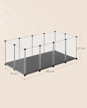 Tarc animale mici modular placi baza covoras impermeabil, 145x73x57 cm, design deschis, transparent [6]